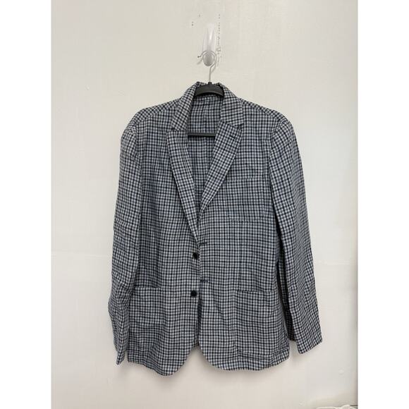 Boga Striped Blue Linen Wool Blazer 42R - Picture 1 of 5